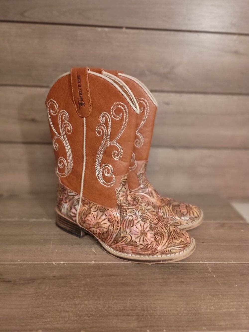 Twister Elizabeth Children Girls Western Cowgirl Boots Size 3 Floral Embossed